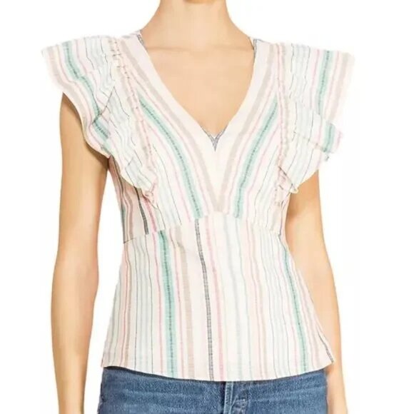 Parker Top Halsey Stripe V Neck Cotton Side Zip Pullover Womens Large - Picture 13 of 13